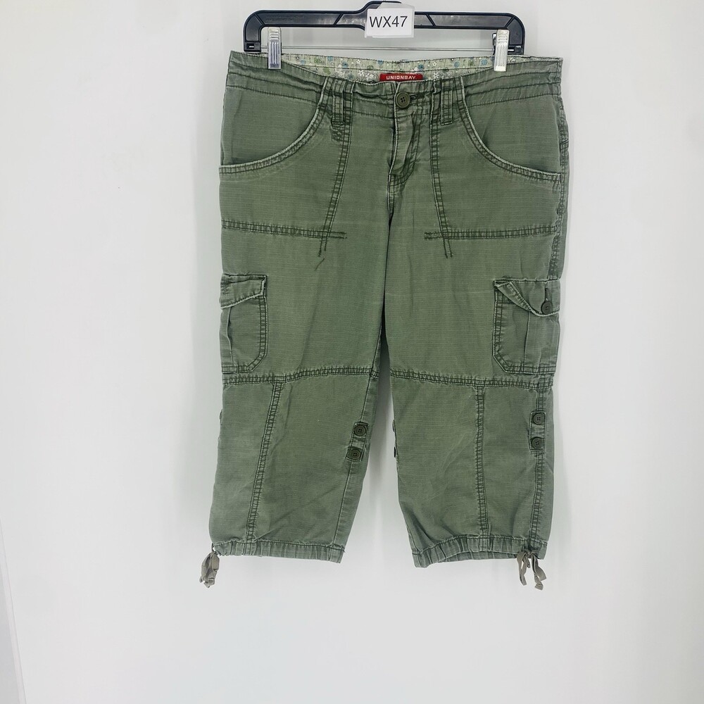 Vintage Unionbay Y2K Low Rise Cargo Capri Pants Army Green Cotton Size 9